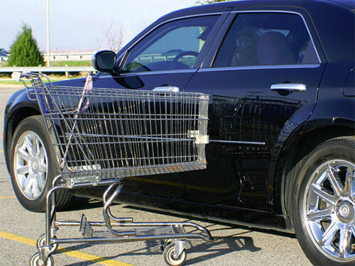 shopping cart denting car